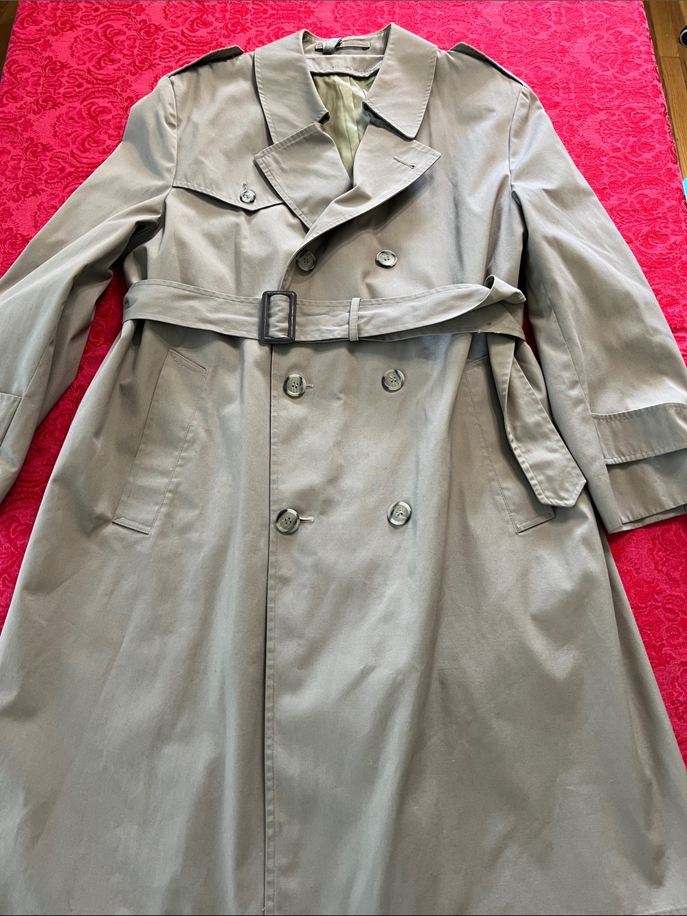 Vintage Men’s Trench Coat Large Taupe Double Breasted Belted Made in USA